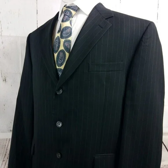 Chaps 1978 44R 3 Button Black Striped Suit Blazer - Picture 5 of 10